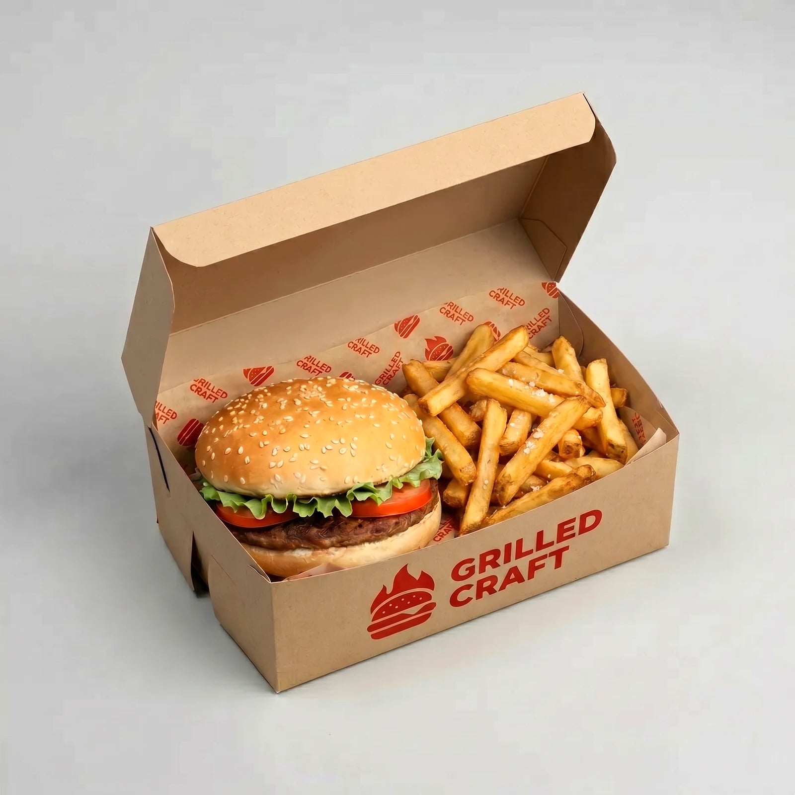Custom Printed Burger Meal Box - Easy Assembly - Kraft