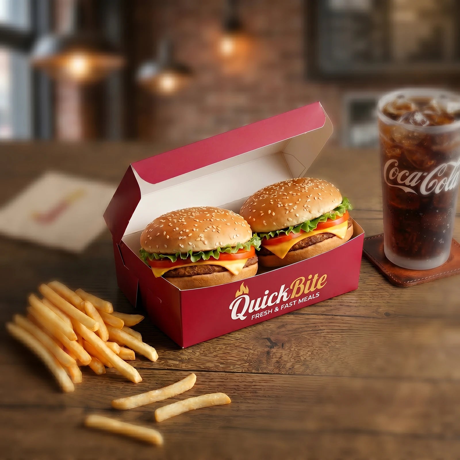 Custom Printed Burger Meal Box - Easy Assembly - White